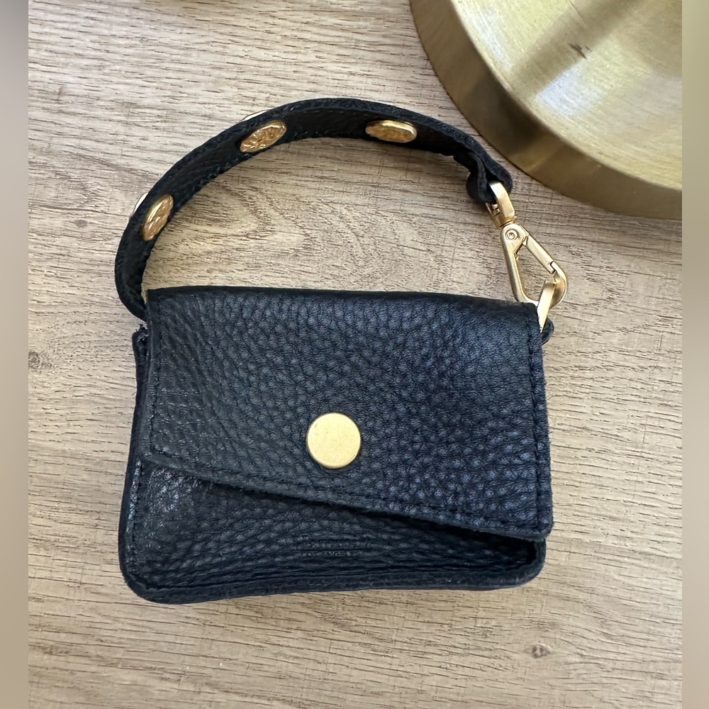 Hammitt Ultra Mini Bag ornament with Gold Accents black leather